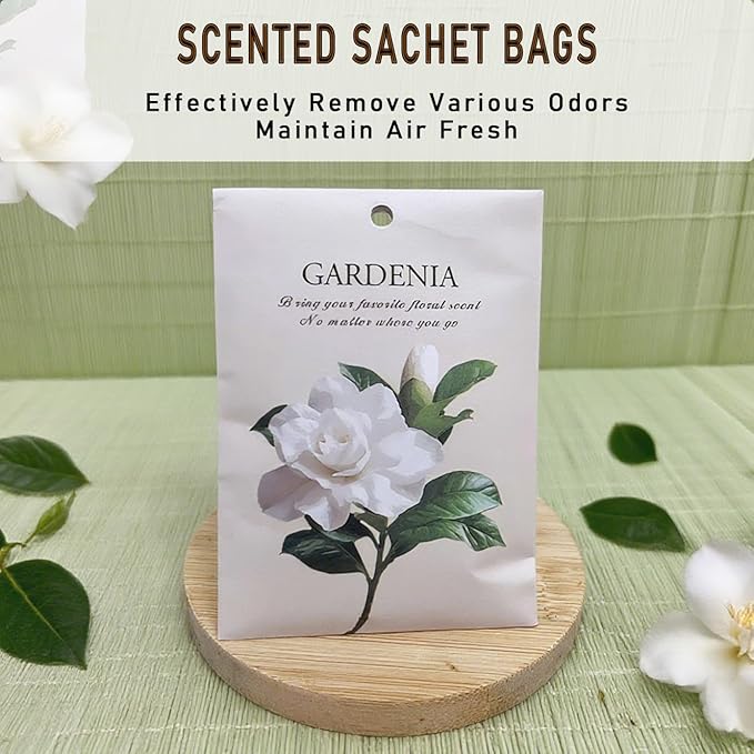Gardenia Scented Sachet Bags - 12 Pack Home & Car Freshener, Odor Eliminator for Closets, Rooms, Drawers, Wardrobes, Toilets, Long - Lasting 360 - Day Fragrance