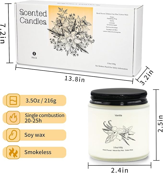 8 Pack Candles for Home Scented, Gifts for Women,Aromatherapy Candle Set for Women, Natural Soy Wax Jar Candles Set, Candle Gifts for Mother's Day, Birthday, Valentine's Day