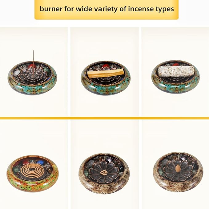 Incense Stick Holder - Ceramic Incense Burner， Crystal Lotus Incense Holder, Incense Burner for Cone, Coil, Sage Cones, Frankincense, and Palo Santo