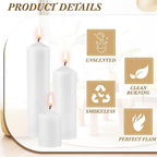 MTLEE 18 Pcs Set of 3 Pillar Candles Bulk 2 in x 3, 6, 8 Long Burning Clean Unscented Smokeless Pillar Candles for Wedding Emergency Lanterns Ceremony Party(Plain White)