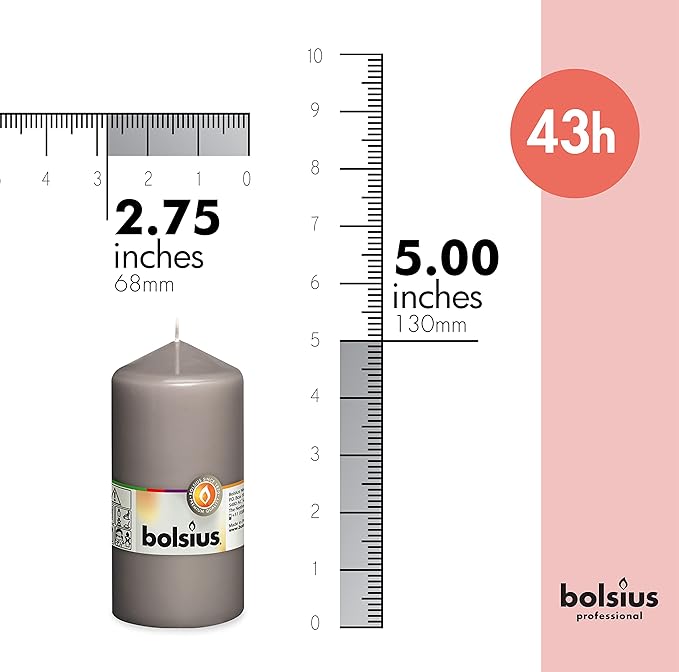 BOLSIUS 8 Grey Pillar Candles - 2.75 x 5 Inches - Premium European Quality - Individually Wrapped - 43 Hours Burn Time - Dripless & Smokeless - Unscented Dinner, Wedding & Restaurant Gray Candles