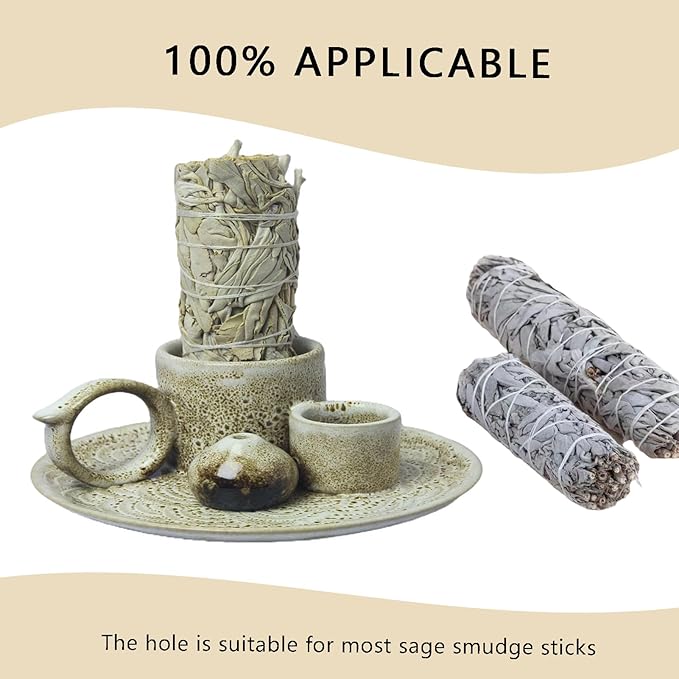 4 in 1 Incense Burner Holder for Sticks, Palo Santo Sticks Holder, Candle and Sage Holder for Burning Ceramic Ash Catcher Tray for Meditation Yoga Room Home Decor (Gray)