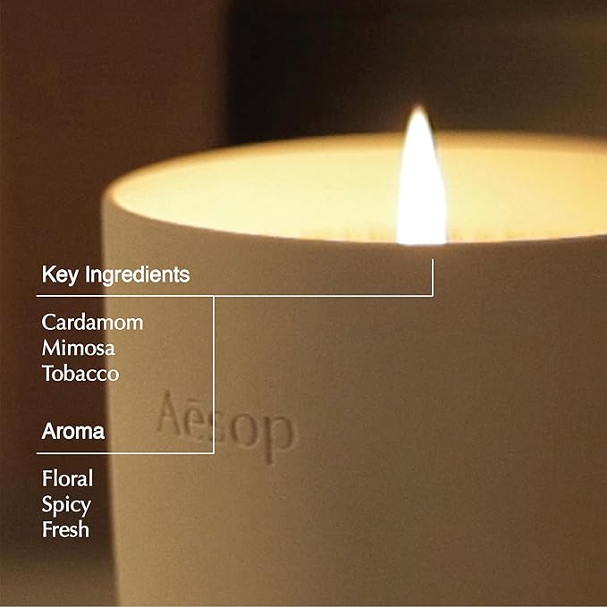 Aesop Aganice Aromatique Candle | Floral, Spicy, Fresh Scented | 55-65 Hour Burn Time | Vegan-Friendly | 10.5 oz