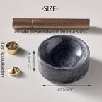 100% Marble Incense Holder Set, Stick Burner, Cone Ash Catcher Bowl, Japanese Incense Stand with Sandalwood Sticks and 2 Brass Burners, Mini-3”, Zen,Gray