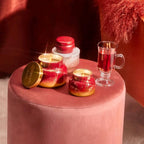 Capri Blue Glimmer Petite Signature Jar Candle - Apple Cider Social Scented Candle with Ombre Glass Candle Holder - Luxury Aromatherapy Candle - Red and Gold (8 oz)