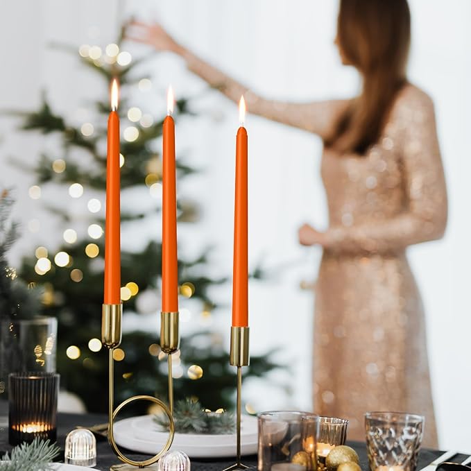 4 Pack Orange Taper Candles - Taper Candles 10 Inch Dripless, Smokeless & Unscented - 8 Hours Long Burning - Ideal for Weddings, Dinner Parties, and Home Decor
