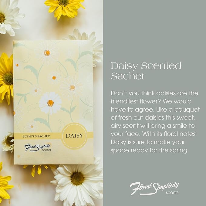 Daisy Scented Sachets Pack of 3, Spring and Summer - Long-Lasting Scented Bags, Home Fragrance, Air Freshener & Deodorizer for Closet, Room, Drawer, or Cars, Made in USA