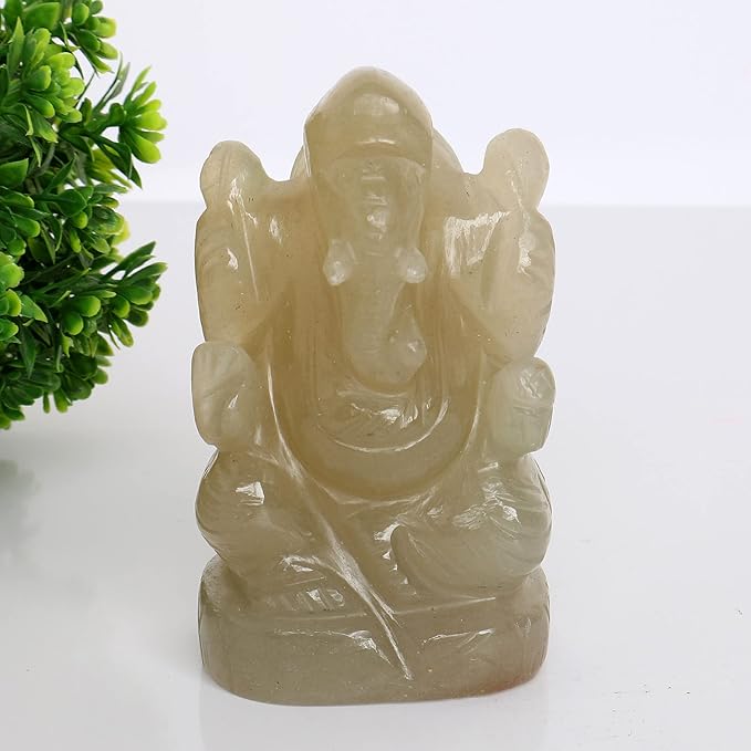 REAL-GEMS Lord Ganesha Figurines Handmade Green Serpentine Gemstone Decorative Statue Modern Home Table Decor Gifts Approximately 1199 Ct.…