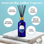 8 OZ Reed Diffusers Set Citrus, Luxury Scented Room Fresheners with 6 Reed Sticks, Luxury Blue Glass Bottle for Bathroom Office Shelf Decor