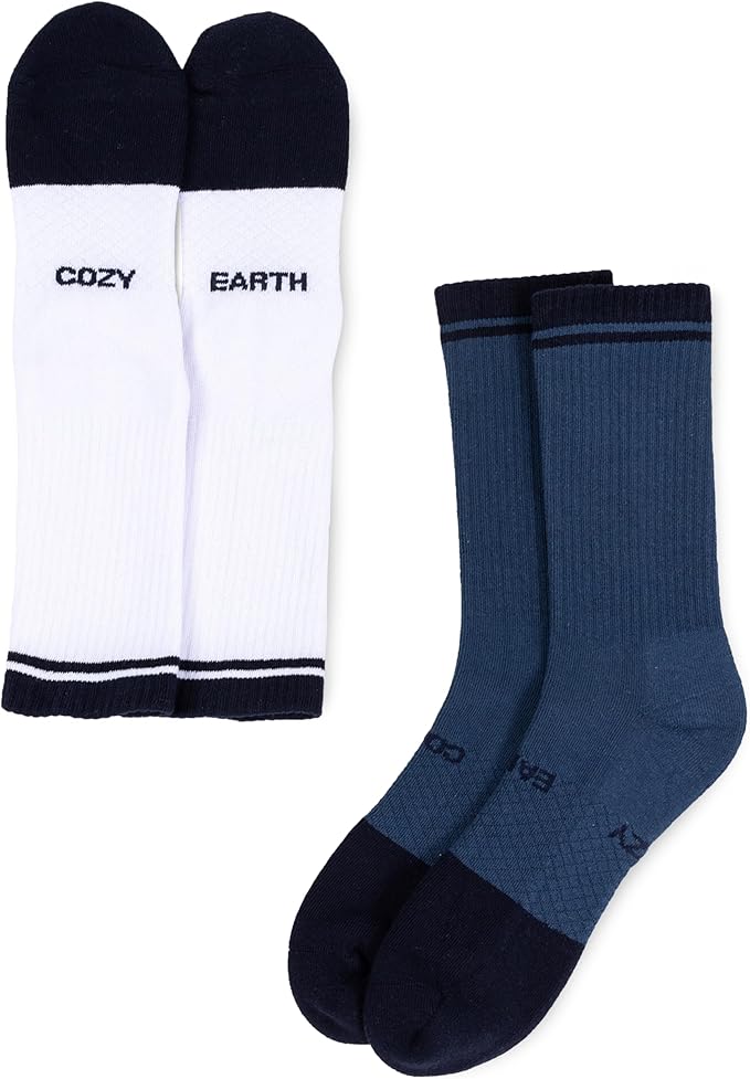 Cozy Earth Essential Calf Socks for Women and Men – Soft Mercerized Cotton Crew Socks 2-Pack Set – Heel & Arch Support