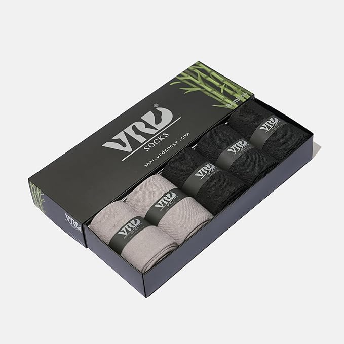 VRD Men’s Dress Socks, Bamboo 5-Pack Mens Socks, Mid Calf Length, Crew Socks Gift for Men Shoe Size 8-13