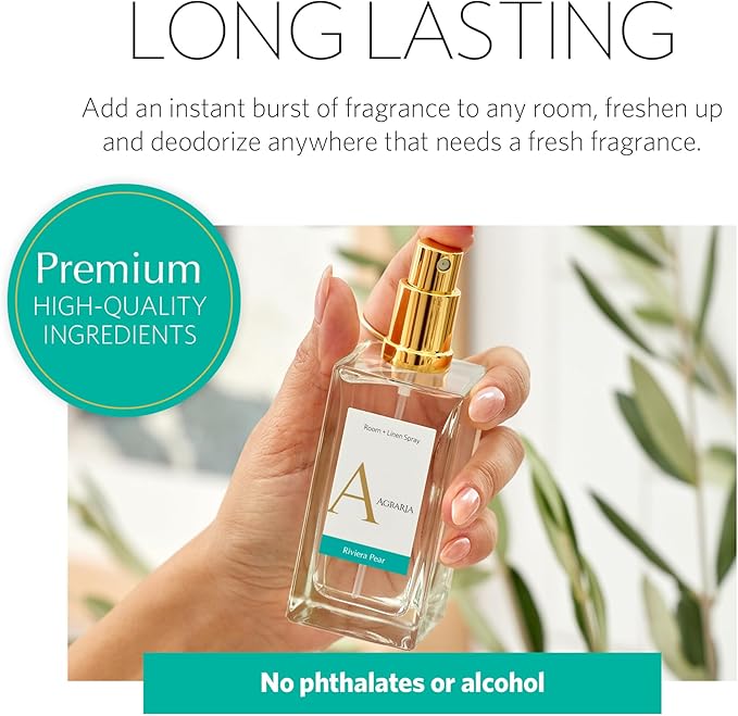 AGRARIA Room and Linen Spray, Luxury Room Fragrance for Clothes, Bed, and More, Essential Perfume Grade Oils Infused Linen Fresh Spray