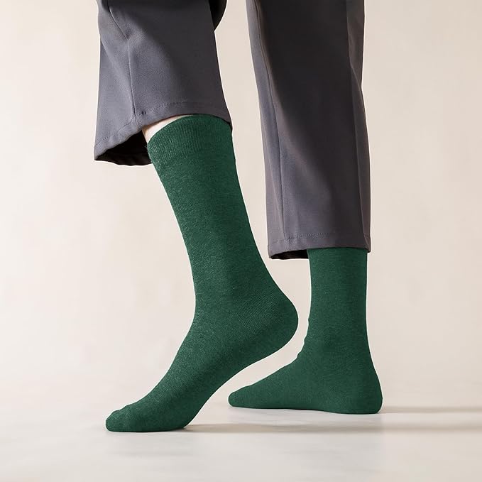 J-BOX Men's Cotton Crew Socks-Wicking Black Dress Socks, Anti-Odor&Breathable for Business/Casual, Size 6-15