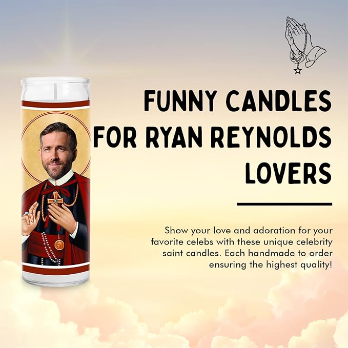 Ryan Celebrity Glass Jar Candle – Unscented Handmade Soy Wax Votive Candle – Unique Gift for Movie Lovers – Home Decor Collectible for Living Room & Office – 8 Inch