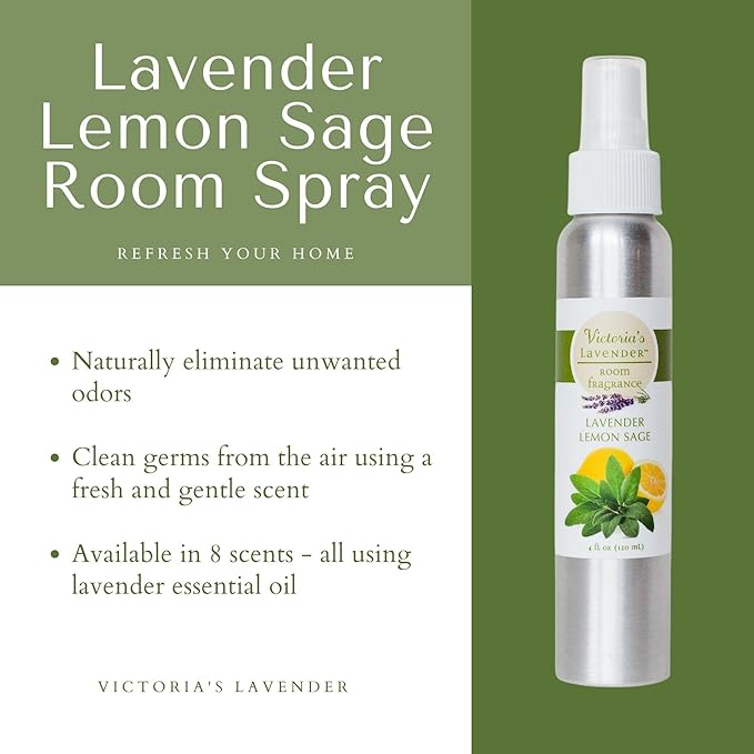 Victoria's Lavender Room Spray - All-Natural Air Freshener, Made in the USA, Essential Oil Concentrated, Bathroom Odor Eliminator, Luxury Room Spray, 2-Pk Lavender Lemon Sage, 4 oz