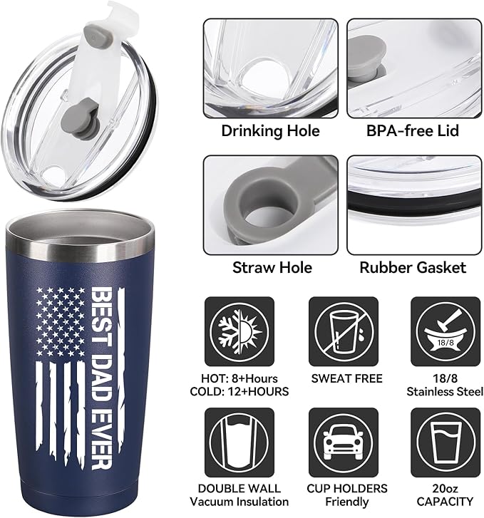 Father's Day Gift for Dad from Daughter, Son, Kids - 20oz Coffee Mug - Best Bonus Dad Birthday Gifts for Father, Husband - Christmas Ideas Drinking Cup Tumbler, Navy Blue