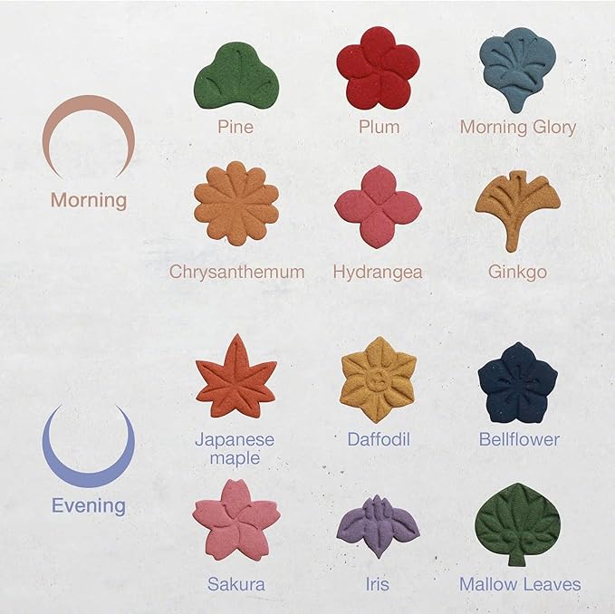 Flower Shaped Pressed Incense Set with Brass Holder (12PCS) by Asayu Japan