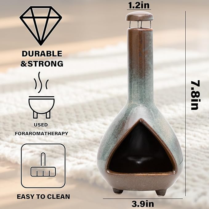 Premium Ceramic Palo Santo Holder & Smudge Bowl-Mini Chiminea| Multi-Purpose Burner for Sage Sticks, Incense Cones, Copal & Candles|Energy Cleansing, Yoga Meditation Accessories|Anxiety Relief