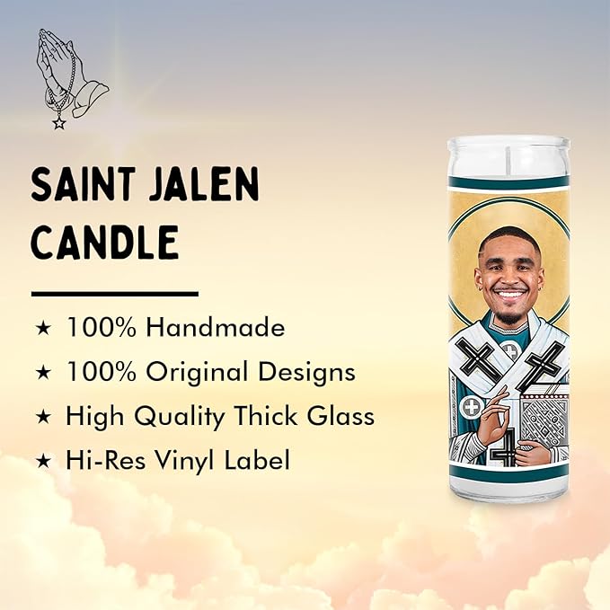 Jalen Celebrity Glass Jar Candle – Unscented Handmade Soy Wax Votive Candle – Unique Gift for Eagle Fans – Home Decor Philly Philadelphia Sports Collectible