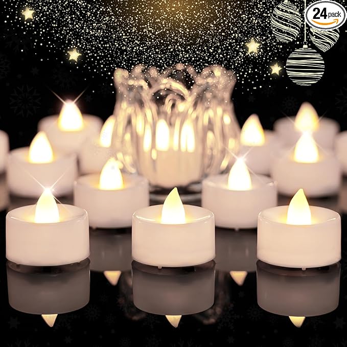 BEICHI 24pcs Battery Operated Tea Lights with Timer, Built-in 6 Hours Tea Light, Warm White Flickering Electric Tea Candles with Timer, 1.4'' Dia x 1.25'' H, LED Flameless Candles with Timer