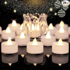 BEICHI 24pcs Battery Operated Tea Lights with Timer, Built-in 6 Hours Tea Light, Warm White Flickering Electric Tea Candles with Timer, 1.4'' Dia x 1.25'' H, LED Flameless Candles with Timer