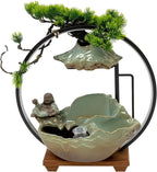 Backflow Incense Holder with Water Fountains and LED Light, Rockery, Maitreya and Plants Perfect for Relaxing or Home Decor (Maitreya witn Rockery)