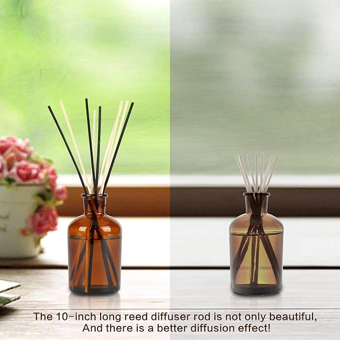 TOMCENXI 100PCS Reed Diffuser Sticks,10 Inch Natural Rattan Wood Sticks,Diffuser Refills,Essential Oil Aroma Diffuser Replacements Sticks for Home,Office (Black Color and Natural Color)