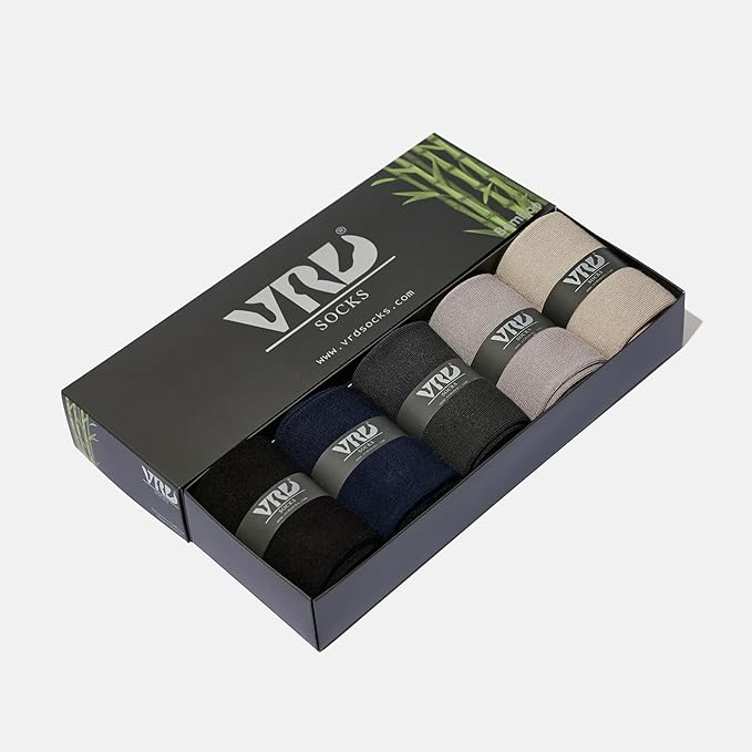 VRD Men’s Dress Socks, Bamboo 5-Pack Mens Socks, Mid Calf Length, Crew Socks Gift for Men Shoe Size 8-13