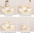 ZenBless Multifunction Incense and Candle Holder for Burning Sage, Palo Santo, Incense Sticks - 5.9" Ceramic Ash Catcher Tray for Meditation Room Home Decor (Gold)