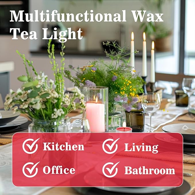 Red Tea Lights Candle Set - 25 Pcs Mini Tealight Candles Unscented Votive Soy Candle for Home, Pool, Shabbat, Wedding, Emergencies, Christmas