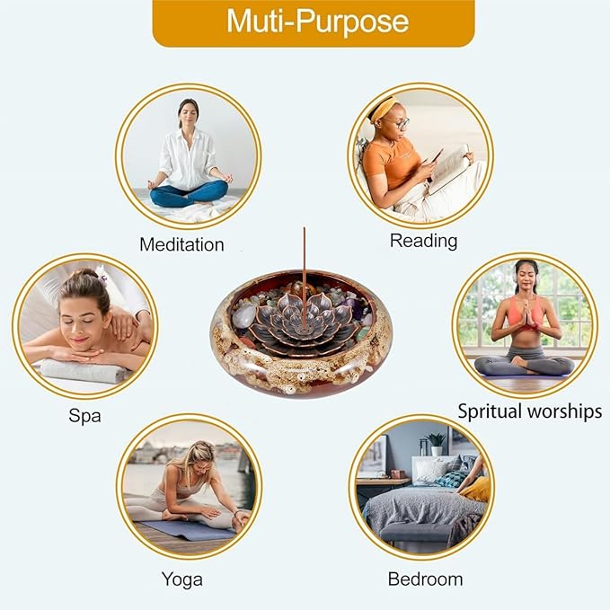 Incense Stick Holder - Ceramic Incense Burner， Crystal Lotus Incense Holder, Incense Burner for Cone, Coil, Sage Cones, Frankincense, and Palo Santo