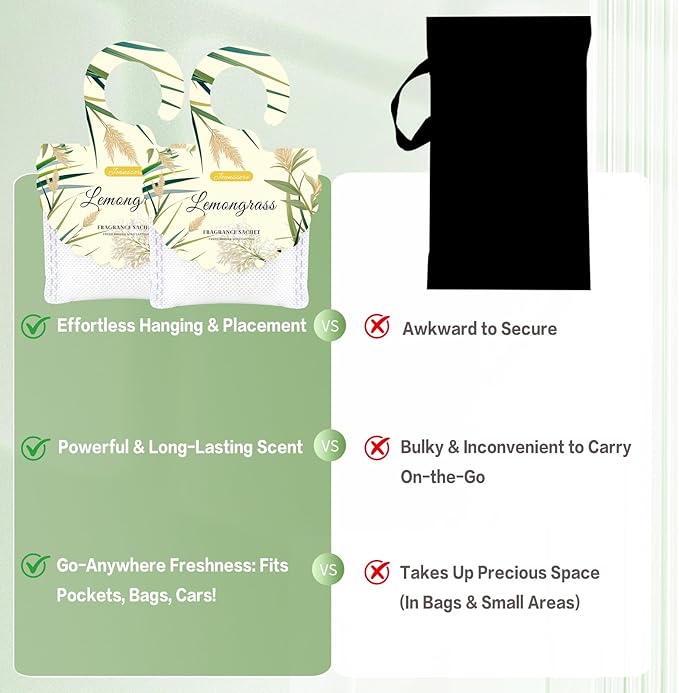 15 Packs Lemongrass Scented Sachets Bag for Drawers and Closets, Air Freshener for Home Fragrance Sachet, Long-Lasting Hanging Closet Deodorizer Smell Goods for House