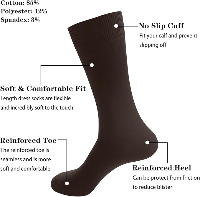 Men's Dress Socks 5 Pairs Mens Cotton Calf Business Formal Socks Soft Breathable Athletic Long Crew Casual Socks