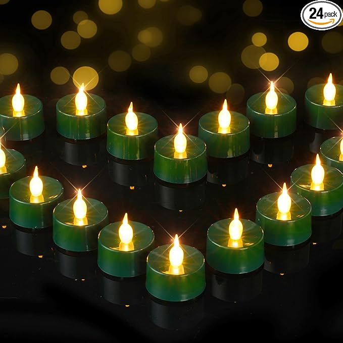 BEICHI Green Flameless Candles, 24-Pack LED Tea Lights Candles Battery Operated, Electric Fake Tealight Candles, Votive Candles Bulk for Halloween, Christmas, Party, Mardi Gras