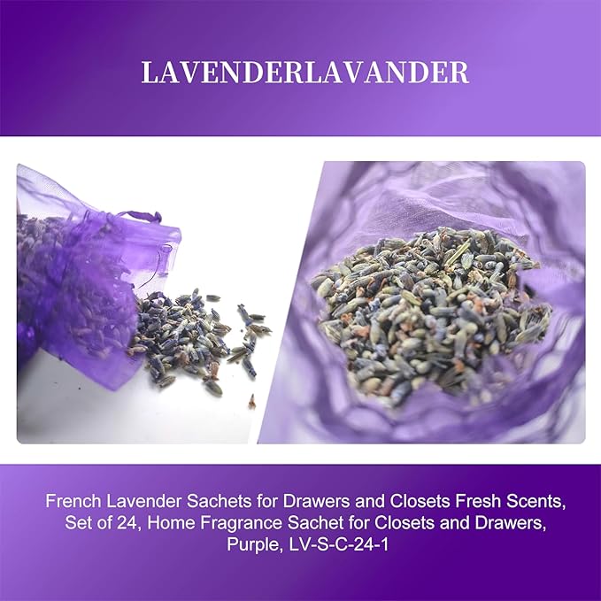 24 Pieces French Dried Lavender Sachet Lavender Flower Bags Long Lasting Fresh Scents 2023 New Lavender Buds for Clothes Storage Drawers and Closets Home