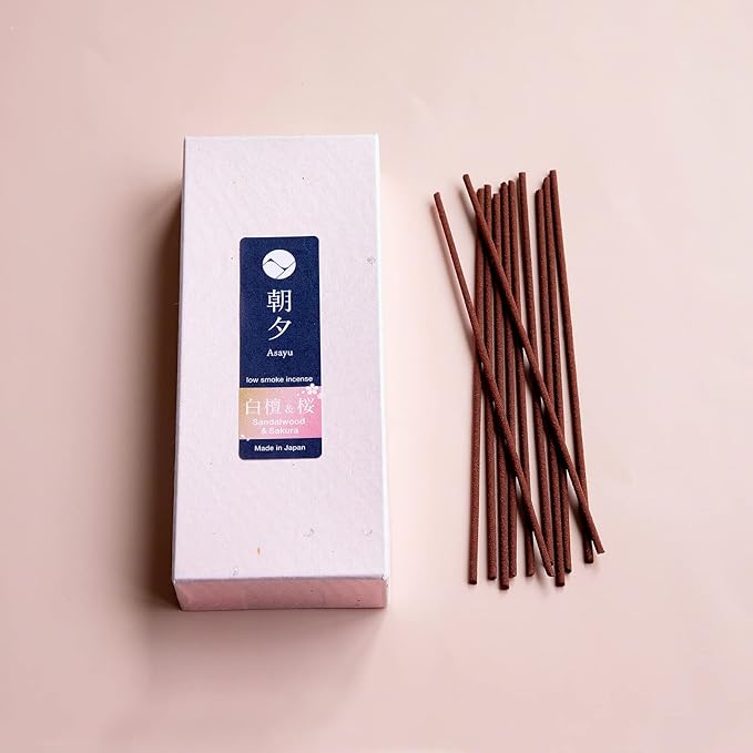 Asayu Japanese Low Smoke Incense Sticks Premium Sakura Blossom and Sandalwood Blend, Made in Japan 40gr Quality Incense Blend for Gift and Relax