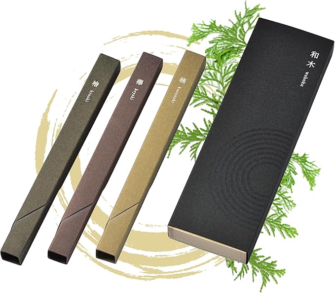 Hasegawa Japanese Wood Incense Sticks Variety Pack – 3 Varieties: Hinoki, Keyaki, Camphor