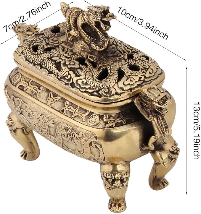 Antique Bronze Brass Chinese Dragon Incense Burner Holder Home Decoration Vintage Incense Burner Incense Holder for Stick and Cone Incense Incense Holder Burner