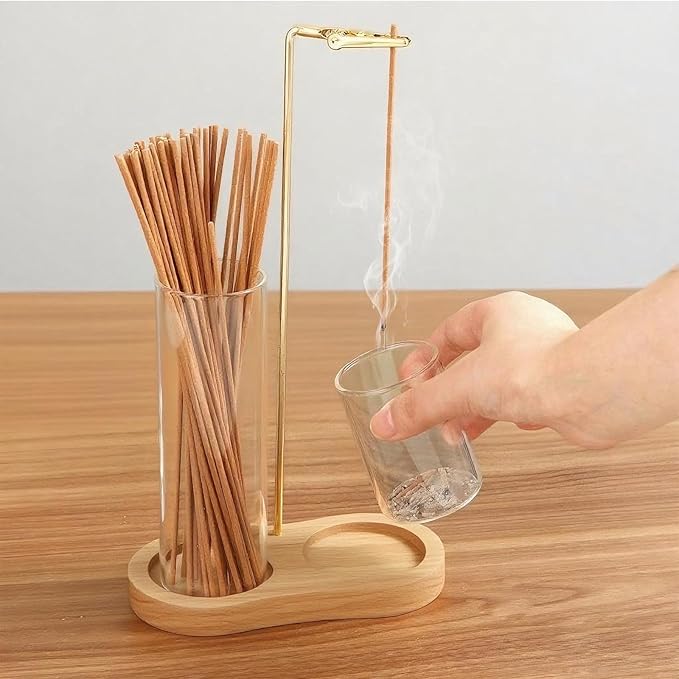 Incense Holder for Sticks with Ash Catcher-2 in 1 Glass Incense Stick & Candle Holder with Storage, Anti-Ash Flying insence-Sticks Burner for Meditation Yoga Spa Home Decor sage (Light Base)