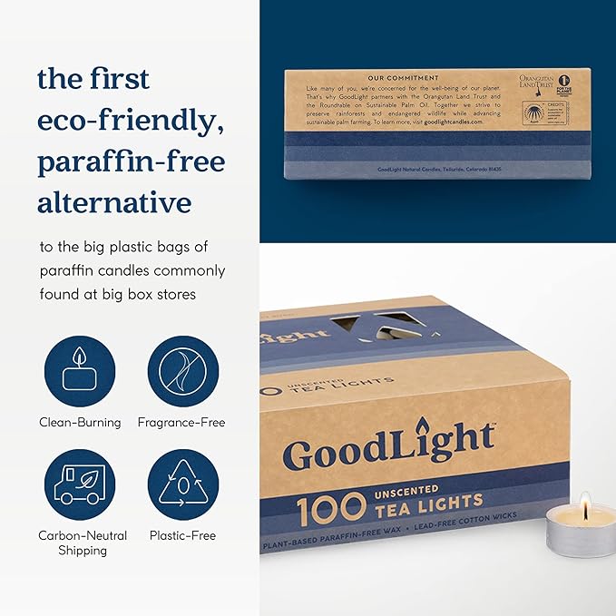 GoodLight Unscented Vegan and Paraffin-Free Tea Light Candles (100 Candles)