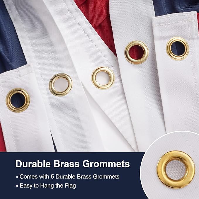 SYII Bunting Flag 4x8 Feet, Embroidery Stars U.S.A 4th of July Bunting Flags with 5 Brass Grommets, Patriotic Half Fan Banner for Fourth of July Decor, 4th of july Decorations Outdoor