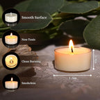 100 Pcs Soy Wax Tealight Candles (6 Hour Burn Time) White Unscented Votive Candles, Smokeless & Extended Burn Time Clear Cup Tea Lights for Weddings, Home, Emergencies
