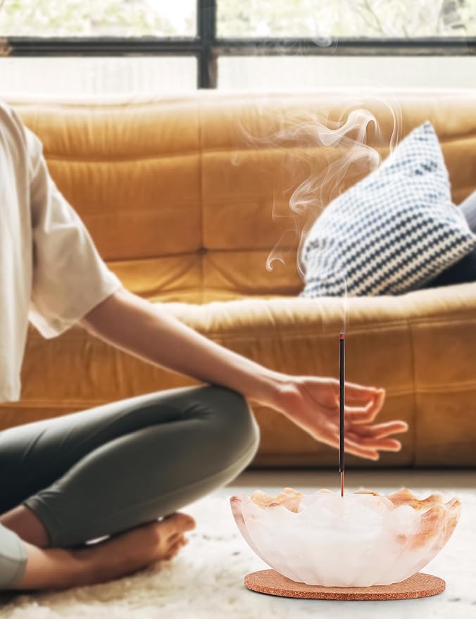 Radicaln Marble Incense Holder 5.5" Inches White Onyx Handmade Incense Ashtray with 9 Incense Holes - Modern Incenses Burner for Home Décor - Incenses-Sticks