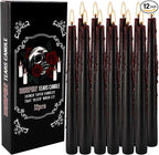 12PCS 10-Inch Black Bleeding Taper Candles,Vampire Tears Taper Candles- Unscented Ideal for Gothic Rituals Halloween, Christmas, Rituals, and Themed Party Decor