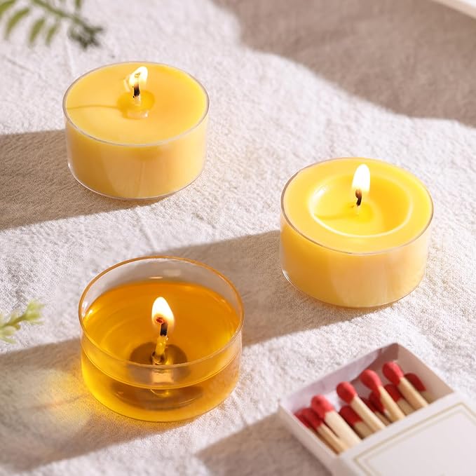 Citronella Scented Tea Lights Candles – Yellow – 6 Hour Burn – 100% Palm Wax – Scented Tealight Candles for Outdoor Summer Nights, Patio Dining – 48 Pack Scent Votive Candle