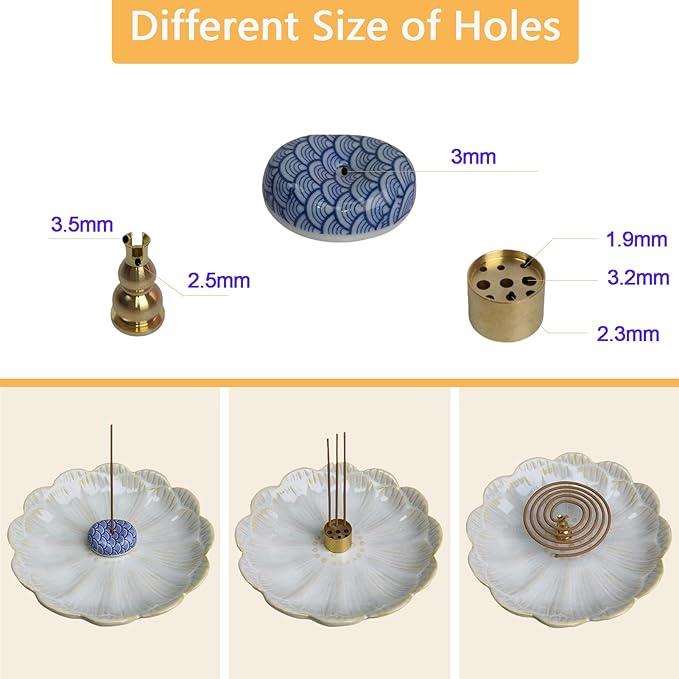 Ceramic Incense Holder for Sticks, Handmade Incense Burner Trays with 3 Pcs Incense Holes, Multi-Purpose Ash Catcher for Coils, White Sage & Palo Santo, Smudge Bowl for Meditation Yoga Decor (White)