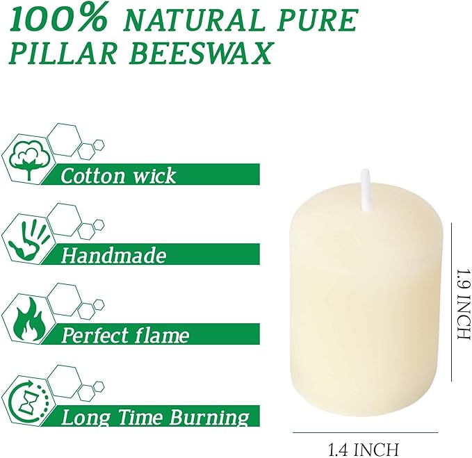Beeswax Votive Candles, 16-Pack Natural Bees Wax Candles Bulk, 9 Hours Long Burning, Unscented & Smokeless Pure Beeswax Candle 1.37 x1.85 Inches for Wedding, Birthday, Prayers, Relax