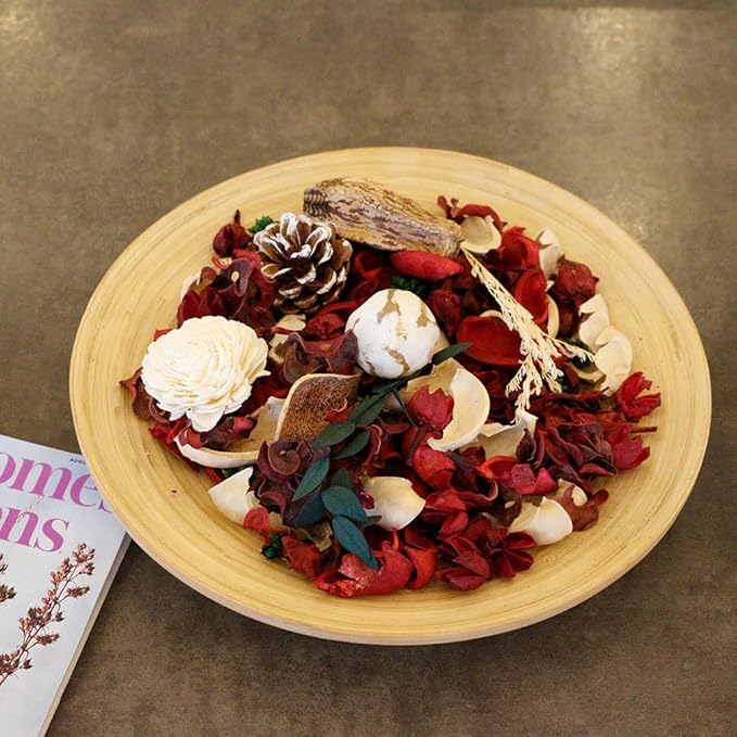 Qingbei Rina Christmas Potpourri,Cinnamon and Apple Scented Holiday Potpourri Bowl Filler.Dried Flowers. Homeragrance Sachet of Petal, Vase Filler Winter Decor.Bulk14 oz(Red)