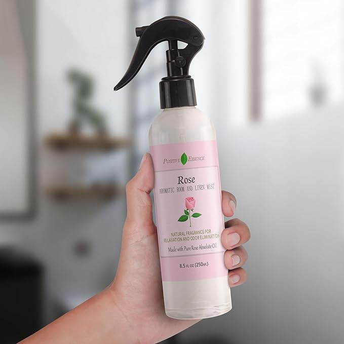 Rose Linen and Room Spray – Natural Pillow Mist with Pure Essential Oil, Calming Floral Home Fragrance, Rose Water Spray, Bathroom Freshener, Fabric and Air Spray – 8.5 fl oz