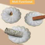 Ceramic Incense Holder for Sticks, Handmade Incense Burner Trays with 3 Pcs Incense Holes, Multi-Purpose Ash Catcher for Coils, White Sage & Palo Santo, Smudge Bowl for Meditation Yoga Decor (White)